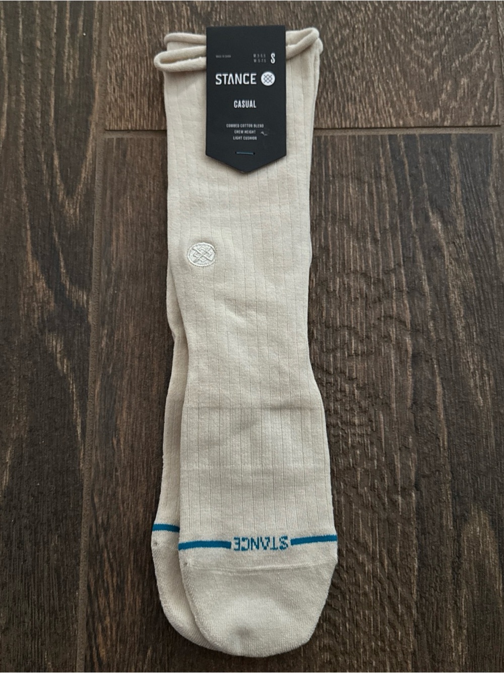 Stance Men's Casual Crew Socks in Cream with Blue Accent